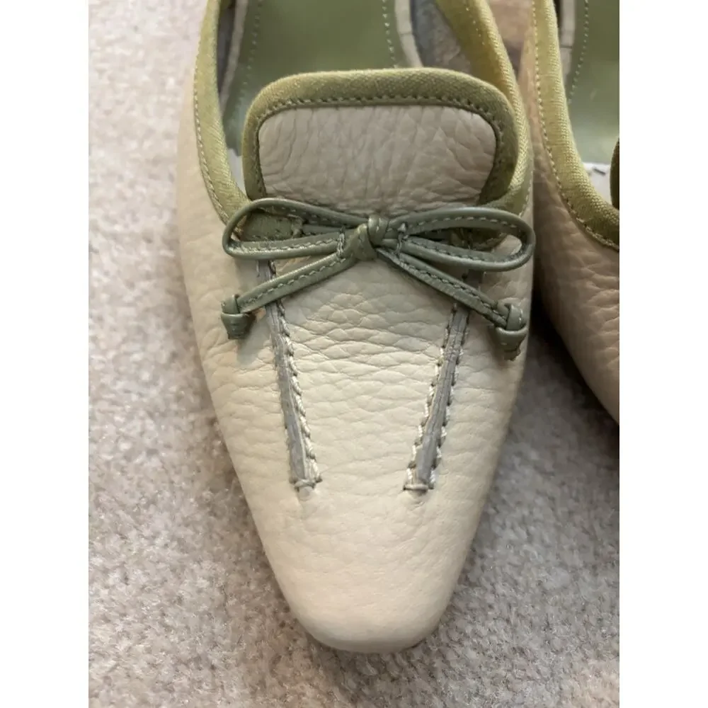 Enzo Angelina Green And Cream Slip On Kitten Heel Size 8 - Picture 3 of 6